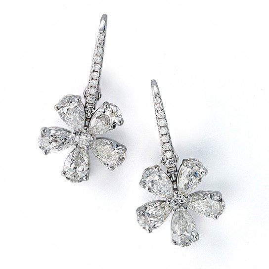 18K Diamond Flower Drop Earrings